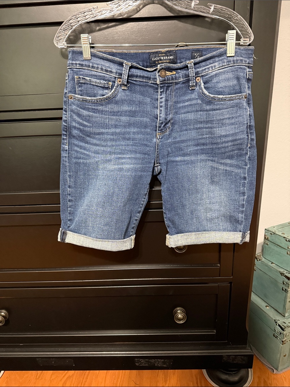 B: Lucky Brand Blue Rolled-Cuff Denim Bermuda Shorts